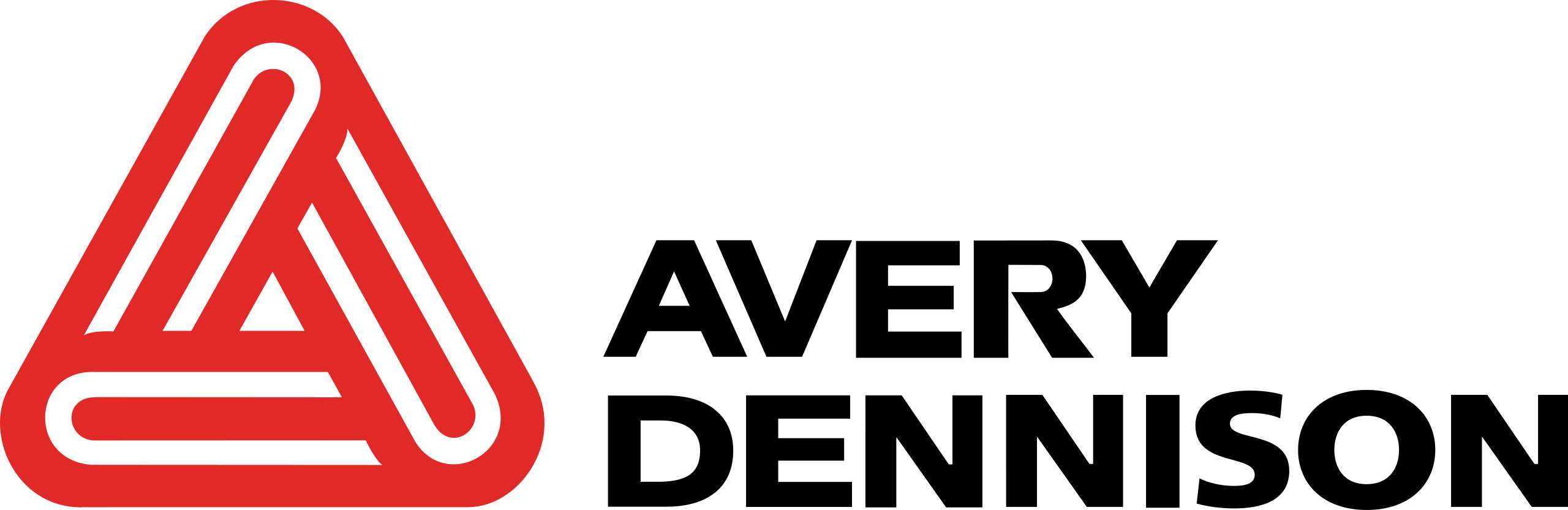 Logo firmy Avery Dennison w czerwonym trójkącie z tekstem obok.