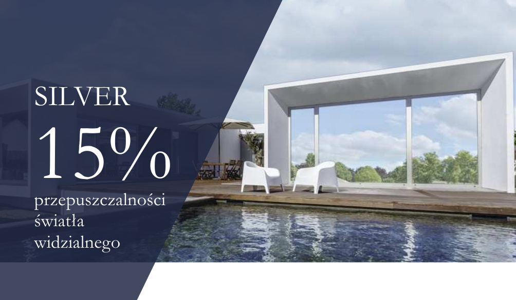 Nowoczesny budynek z informacją o 15% przepuszczalności światła widzialnego