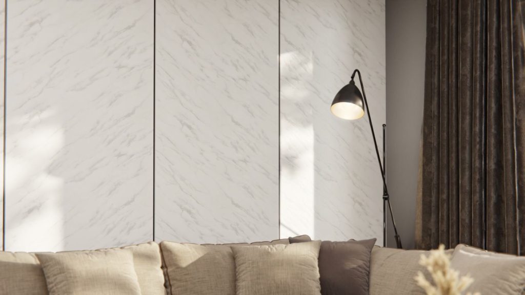 Nowoczesna ściana z folią architektoniczną w stylu marmurowym